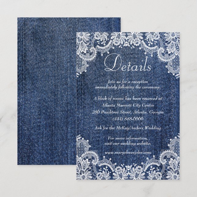 Blue Jean Denim und Lace Wedding Details Umschließ (Vorne/Hinten)