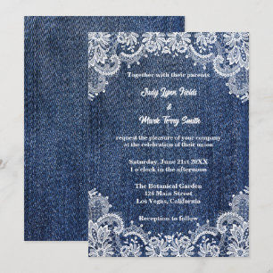 Blue Jean Denim und Lace Wedding Einladung