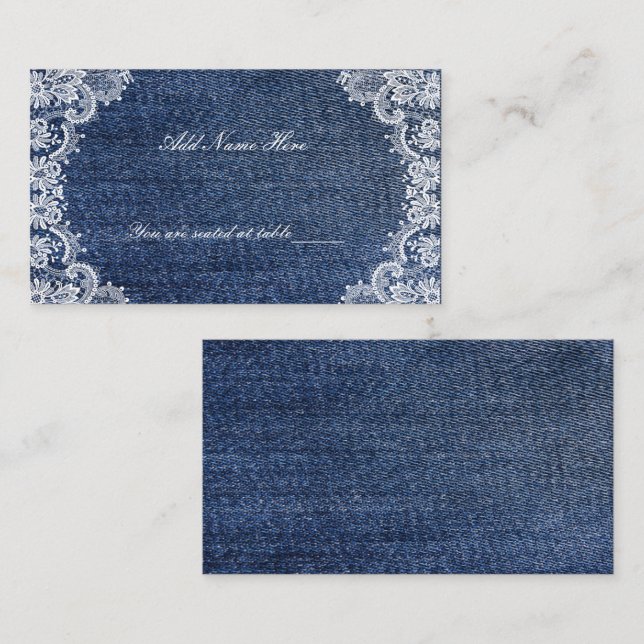 Blue Jean Denim und Spitzentabelle Platzkarte (Vorne/Hinten)