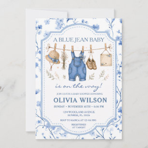 Blue Jean Floral Wäscheleine Mädchen Baby Shower  Einladung