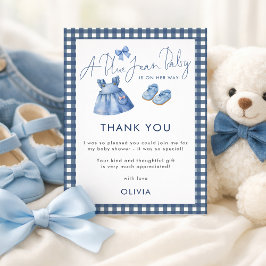 Blue Jean Gingham Thank You Girl Baby Shower  Karte