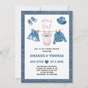 Blue Jean Girl Babyparty Einladung