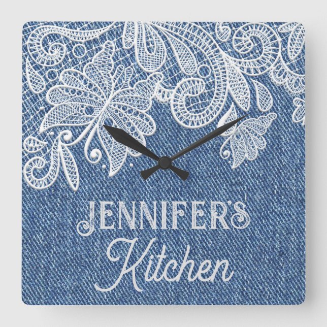 Blue Jean Kitchen Wall Clock Quadratische Wanduhr (Vorderseite)