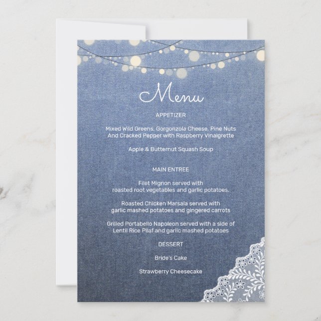 Blue Jean Lace String Lights Invitation (Devant)
