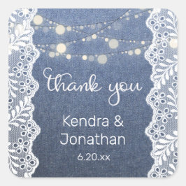 Blue Jean Lace & String Lights Vielen Dank Quadratischer Aufkleber