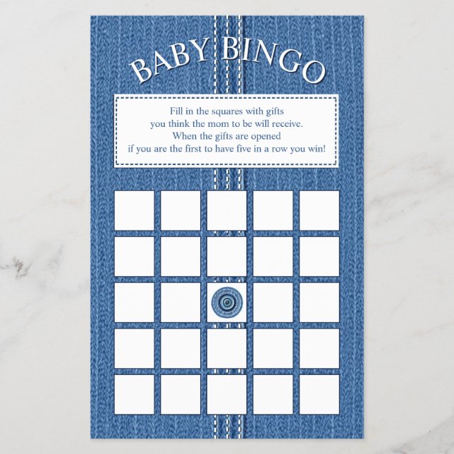 Blue Jean mit Stiften Baby Shower Bingo Spiel Flyer (Vorne)