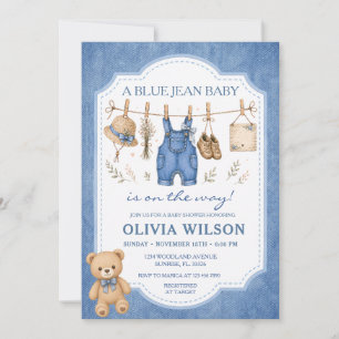 Blue Jean Wäscheleine Mädchen Baby Shower  Einladung
