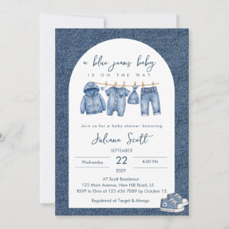 Blue Jeans Baby Denim-Kleidungslinie Baby Shower Einladung