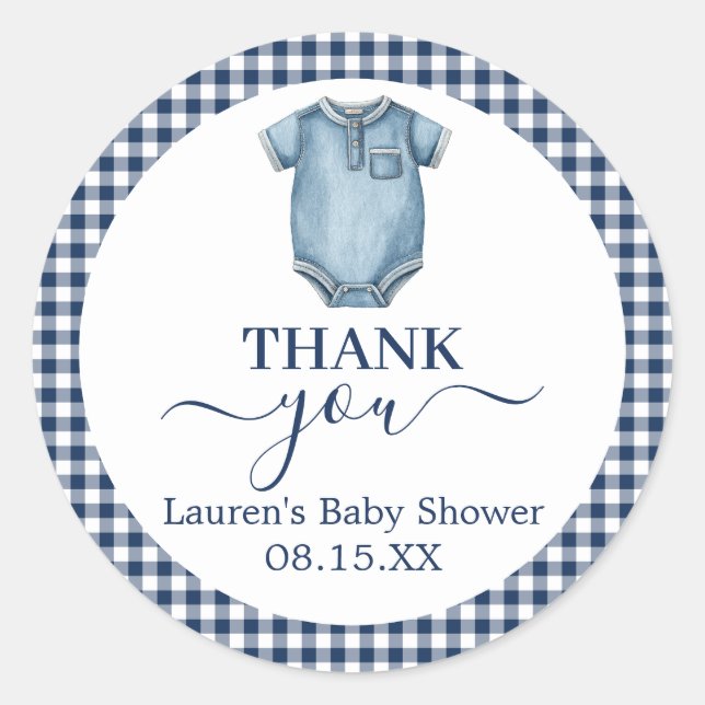 Blue Jeans Baby Dusche Round Sticker (Vorderseite)