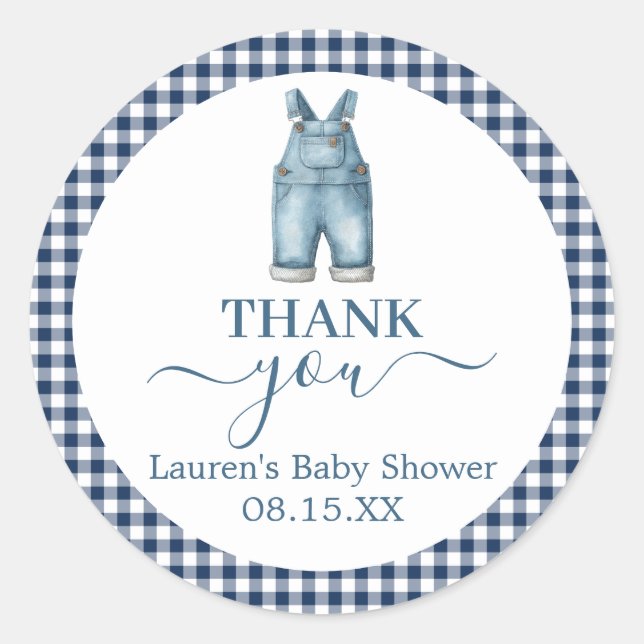Blue Jeans Baby Dusche Rundkleber Runder Aufkleber (Vorderseite)