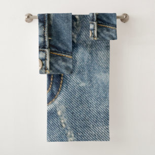 Blue Jeans Denim Zipper Imitats Badhandtuch Set