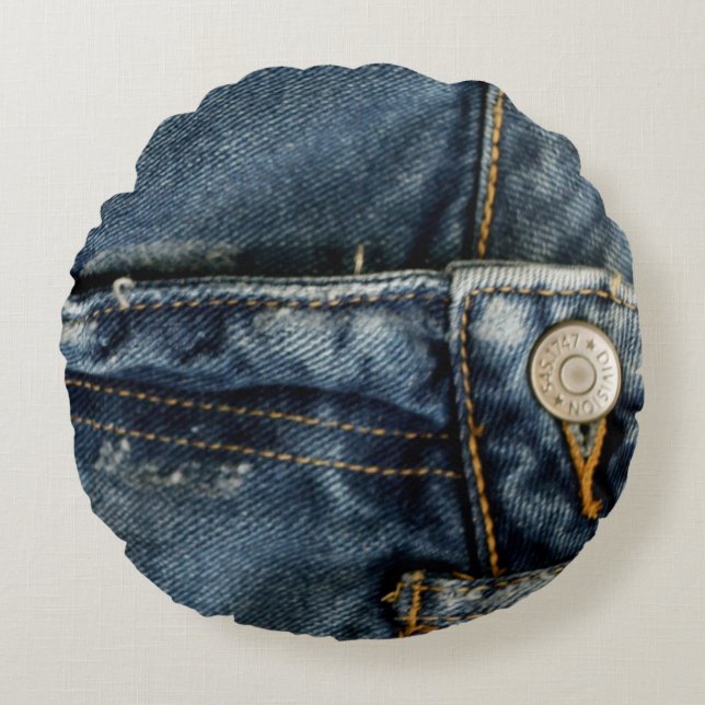 Blue Jeans Denim Zipper Imitats Rundes Kissen (Vorderseite)