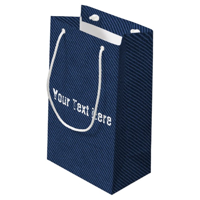 Blue Jeans Fabric - Text hinzufügen - Anpassbar Kleine Geschenktüte (Rückseite Schrägansicht)
