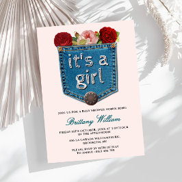 Blue Jeans Floral Es ist eine Girl Baby Dusche Einladung