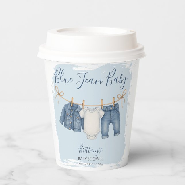 Blue Jeans Modern Boy Baby Dusche Pappbecher (Vorderseite)