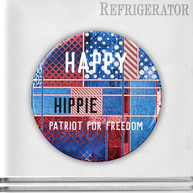 Blue Jeans Patchwork Personalisiert Patriot Magnet (Personalized magnet featuring a modern abstract design with blue jeans and red white playful pattern)
