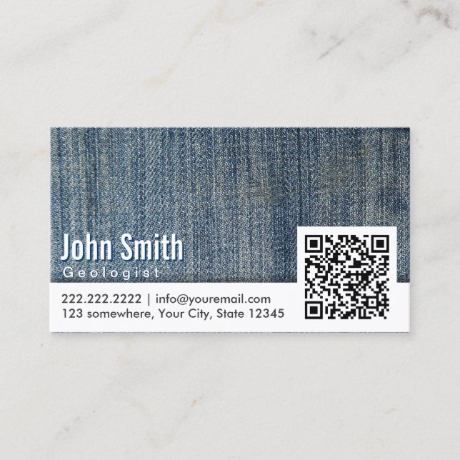 Blue Jeans QR Code Geologist Business Card Visitenkarte (Vorderseite)