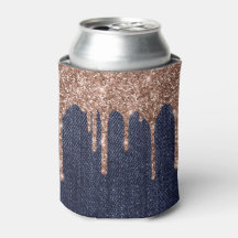 Blue Jeans Rose Gold Giltter Can Cooler