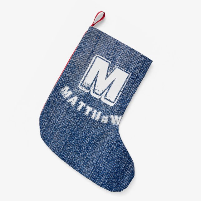Blue Jeans Weihnachtsname Personalisiert Kleiner Weihnachtsstrumpf (Vorderansicht (hängend))
