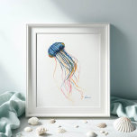 Blue Jellyfish Highlights Poster<br><div class="desc">Ideal für Schlafzimmer,  Büroräume und Wohnbereiche in Ihrer Küstenstrasse Zuhause. Dieser Druck zeigt eine Reproduktion meiner originalen handgemalten Aquarellkunst in Blues- und Rottönen mit einem Hauch von Orange. Weitere tropische Meereslebewesen Kunst von Victoria Grigaliunas of Do Tell A Belle besuchen Sie www.zazzle.com/dotellabelle</div>