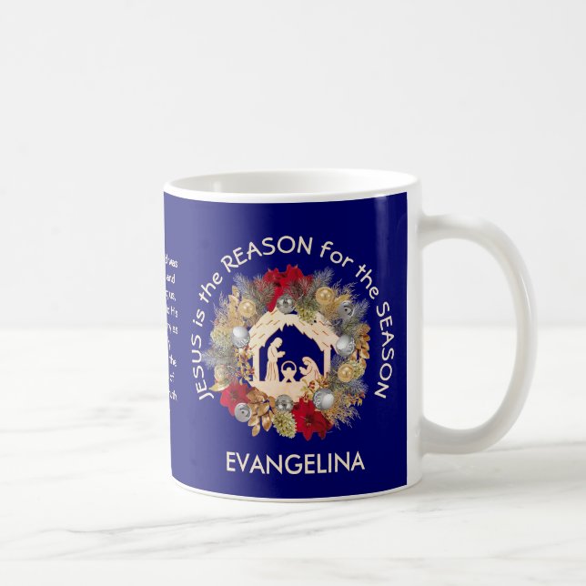 Blue JESUS IST DER GRUND FÜR Weihnachten Kaffeetasse (Rechts)