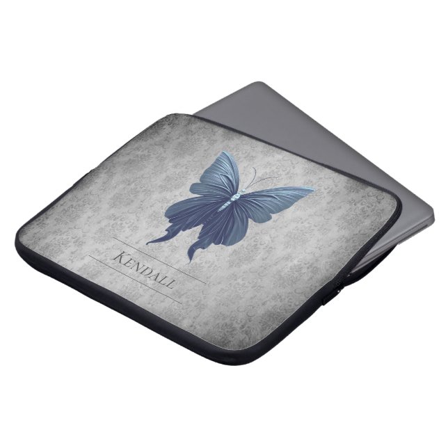 Blue Jewele Butterfly Damask Laptopschutzhülle (Vorne Oben)