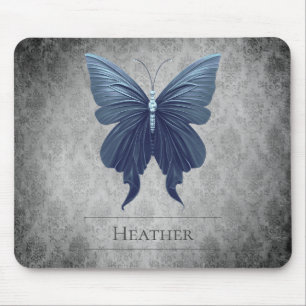 Blue Jewele Butterfly Damask Mousepad