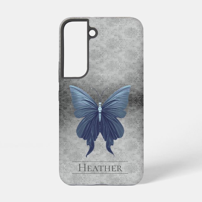 Blue Jewele Butterfly Damask Samsung Galaxy Hülle (Rückseite)