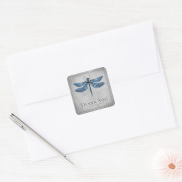 Blue Jeweled Dragonfly Wedding Danke Quadratischer Aufkleber