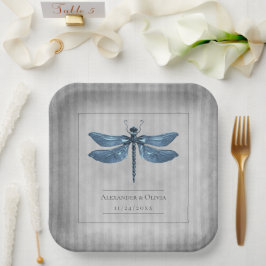 Blue Jeweled Dragonfly Wedding Pappteller