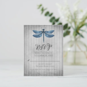 Blue Jeweled Dragonfly Wedding RSVP Karte