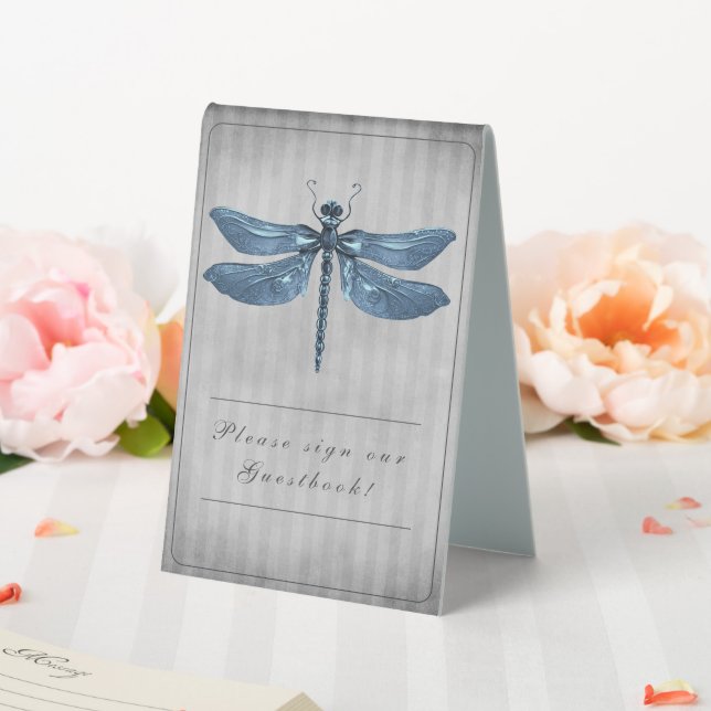 Blue Jeweled Dragonfly Wedding Tischaufsteller (In Situ (Hochzeit))