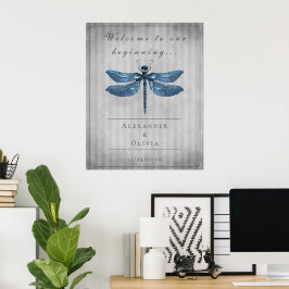 Blue Jeweled Dragonfly Wedding Willkommen Poster