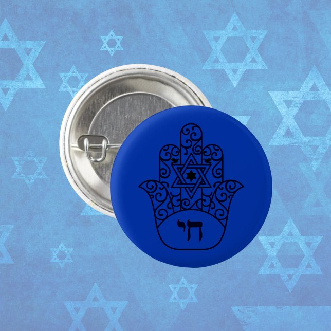Blue Jewish Chai Hamsa mit Star von David Button (Von Creator hochgeladen)
