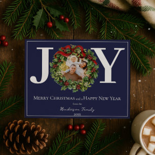 Blue Joy Christmas Wreath Foto Feiertagskarte