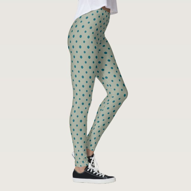 Blue Jumbo Polka Dots auf Green für den Kunden Leggings (Rechts)