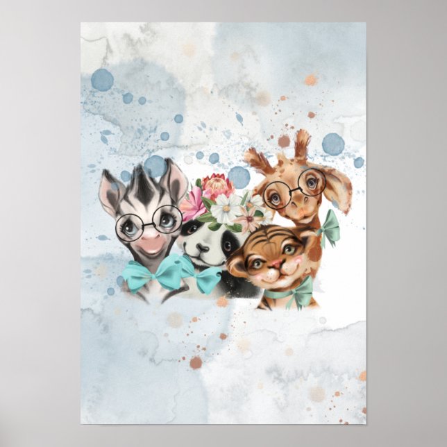 Blue Jungle Safari Wildone Baby Dusche Poster (Vorne)