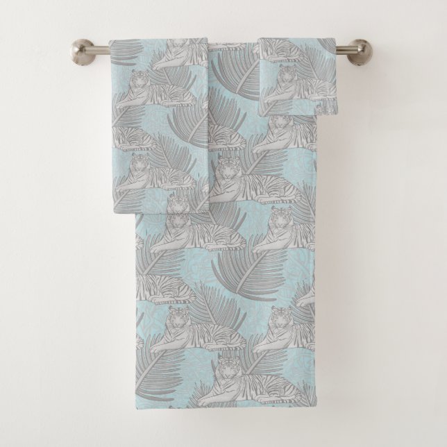 Blue Jungle Tiger Pattern Badetuch Set (Insitu)