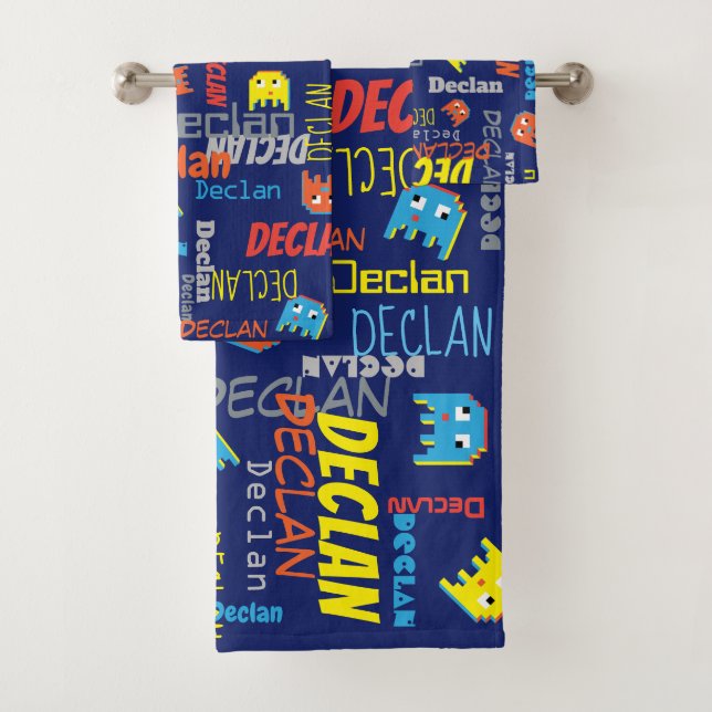 Blue Jungs nennen pixel Alien Grafik Declan Handtü Badhandtuch Set (Insitu)
