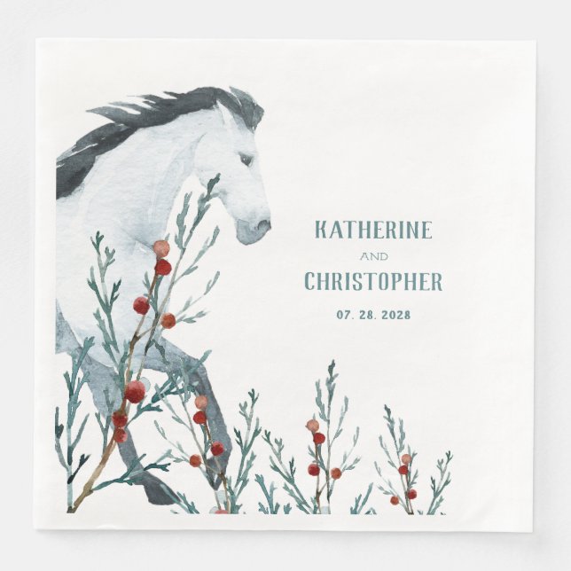 Blue Juniper & Red Berries Serviette (Vorderseite)