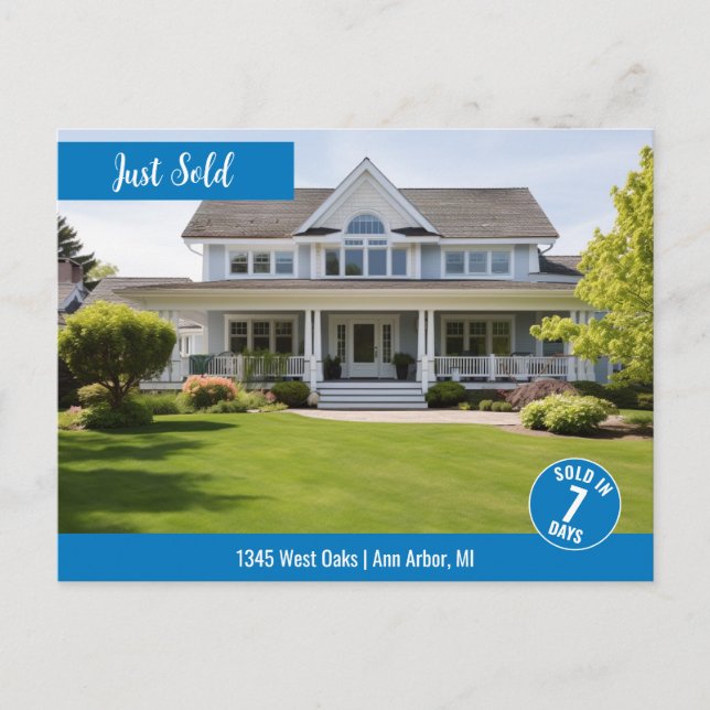 Blue Just Sold Real Anwesen Marketing Logo Postkarte (Vorderseite)