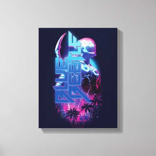 Blue Käfer Retrowave City Lights Leinwanddruck (Vorderseite)