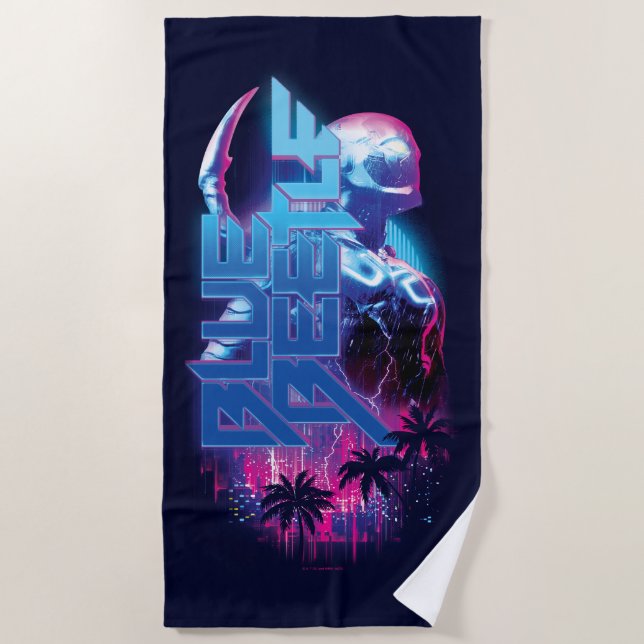 Blue Käfer Retrowave City Lights Strandtuch (Vorderseite)