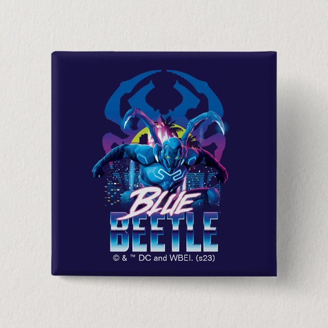 Blue Käfer Retrowave City Sunset Button (Vorderseite)