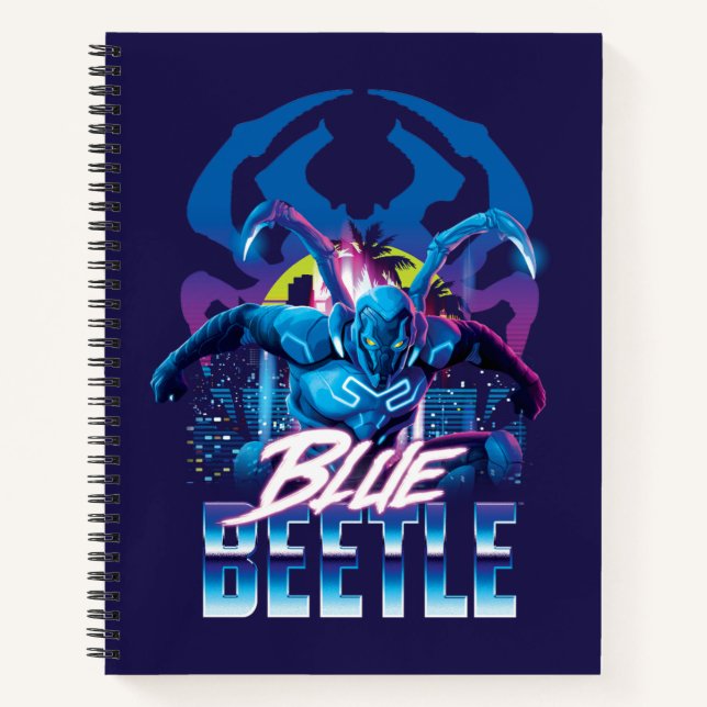 Blue Käfer Retrowave City Sunset Notizbuch (Vorderseite)