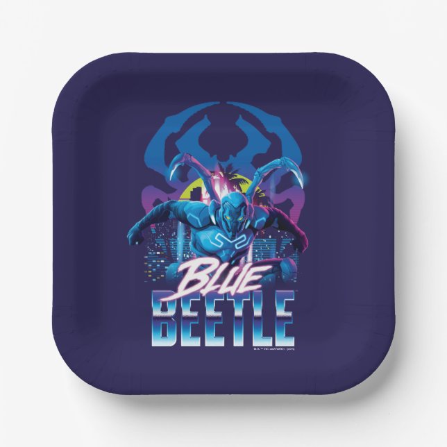 Blue Käfer Retrowave City Sunset Pappteller (Vorderseite)