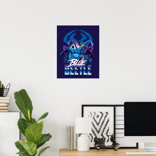 Blue Käfer Retrowave City Sunset Poster (Heimbüro)