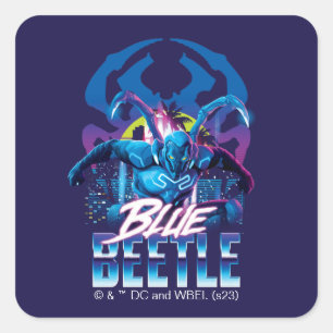 Blue Käfer Retrowave City Sunset Quadratischer Aufkleber