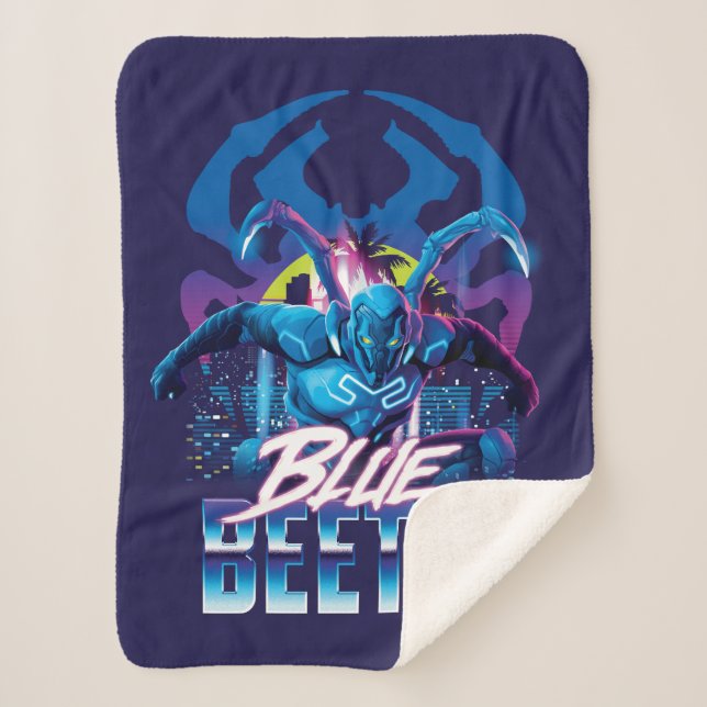 Blue Käfer Retrowave City Sunset Sherpadecke (Vorderseite)