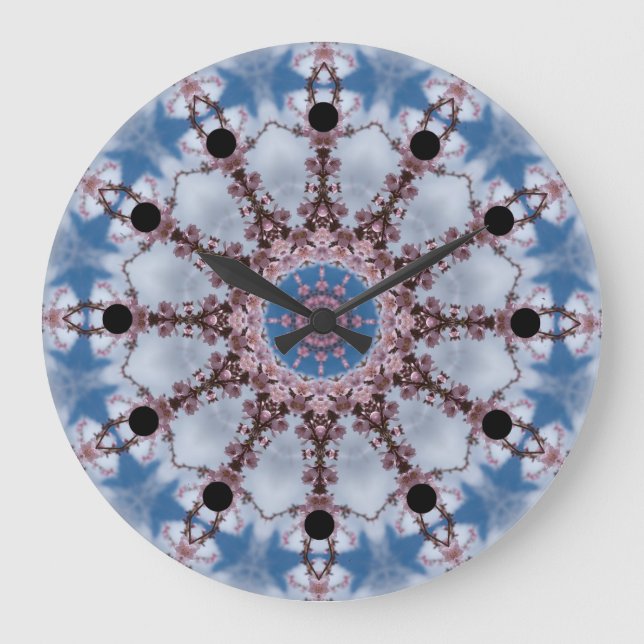 Blue Kaleidoscope Clock Große Wanduhr (Vorderseite)
